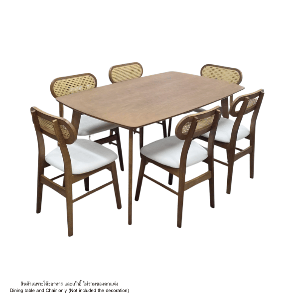 ชุดโต๊ะอาหาร 6 ที่นั่ง WISDOM DESIGN FURNITURE รุ่น MAKI 150 ซม. สีวอลนัท_0